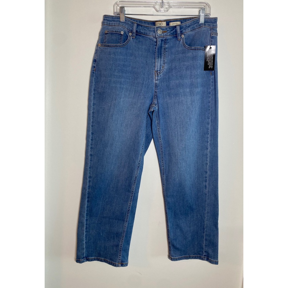 LOGO Lori Goldstein Straight Leg Jeans Women 14 Blue NWT Stretch Denim
